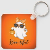 Leuke Halloween Ghost Pumpkin Spice Gepersonalisee Sleutelhanger (Achterkant)