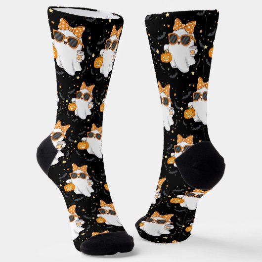 Leuke Halloween Ghost Pumpkin Spice Gepersonalisee Sokken (Gebogen)