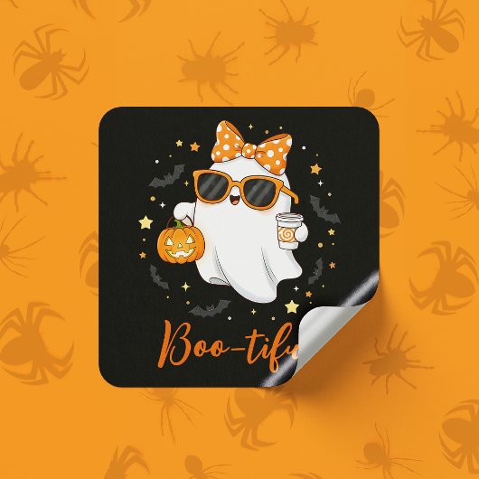 Leuke Halloween Ghost Pumpkin Spice Gepersonalisee Vierkante Sticker