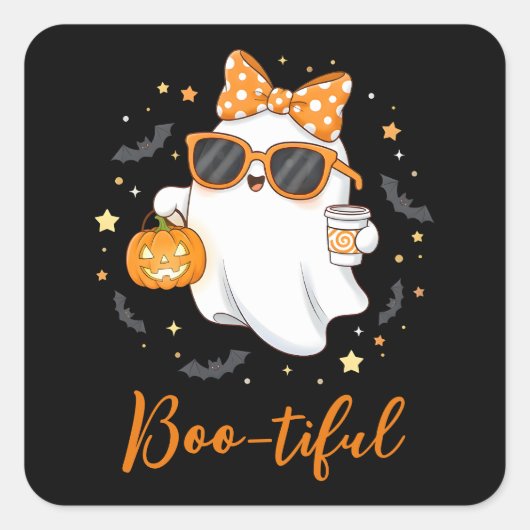 Leuke Halloween Ghost Pumpkin Spice Gepersonalisee Vierkante Sticker (Voorkant)