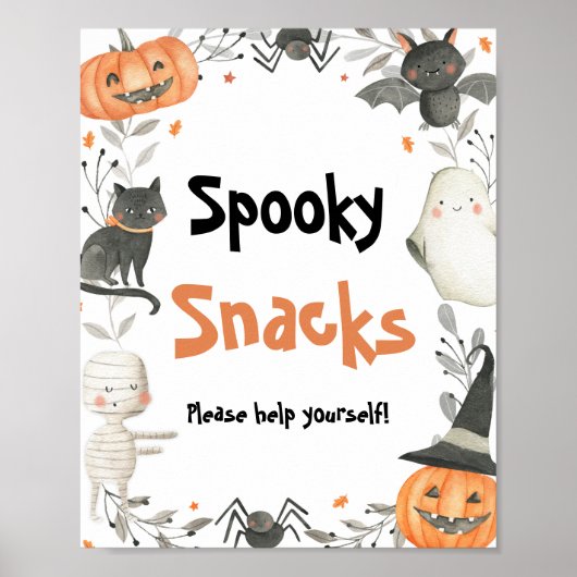 Leuke Halloween Ghost Pumpkin Spooky Snacks Teken Poster (Voorkant)