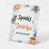 Leuke Halloween Ghost Pumpkin Spooky Snacks Teken Reclamebord Met Voetstuk (Voorkant)