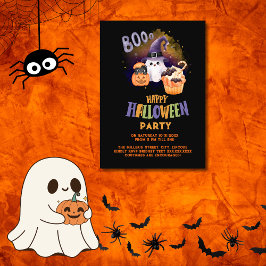 Leuke Halloween Ghost & Pumpkin zwart feest Kaart