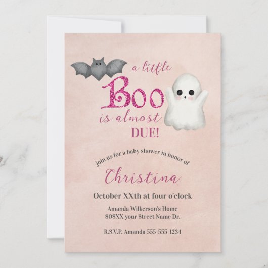 Leuke Halloween Ghost Roze Meisje Baby shower Kaart (Voorkant)