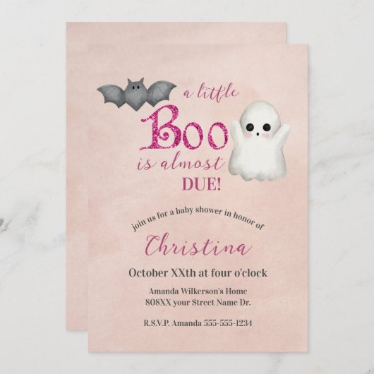 Leuke Halloween Ghost Roze Meisje Baby shower Kaart (Voorkant / Achterkant)