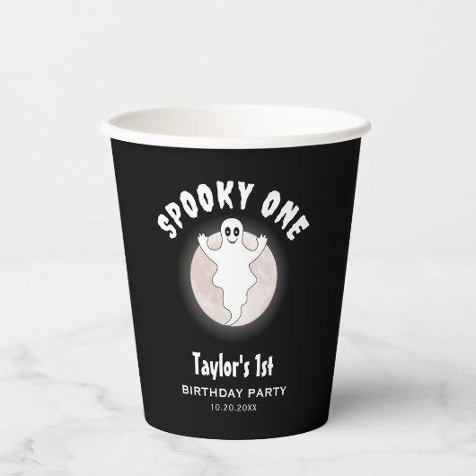 Leuke Halloween Ghost Spooky Een Eerste 1e Verjaar Papieren Bekers (Voorkant)
