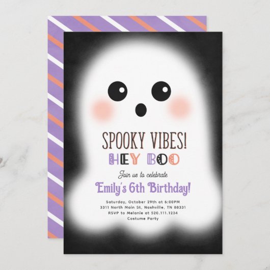 Leuke Halloween Ghost Verjaardagsfeestuitnodiging Kaart (Voorkant / Achterkant)