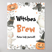 Leuke Halloween Ghost Witches Brew Drinken Teken Poster (Voorkant)