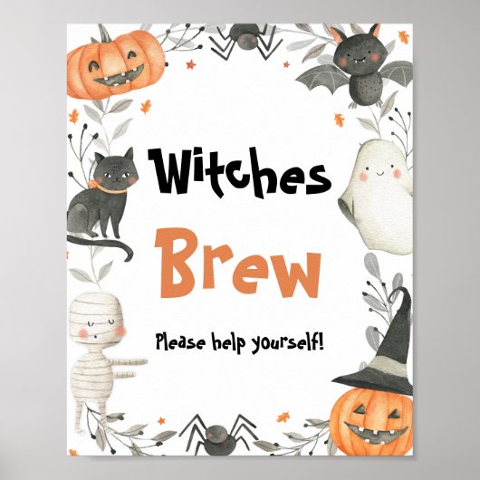Leuke Halloween Ghost Witches Brew Drinken Teken Poster (Voorkant)