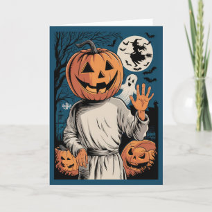 Leuke Halloween Hallo Vintage Pompoen Hoofd Feestdagen Kaart