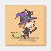 Leuke Halloween Heks en Kat | Magneet (Voorkant)