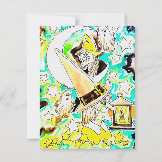 Leuke Halloween heks kunstprint Feestdagenkaart (Voorkant)
