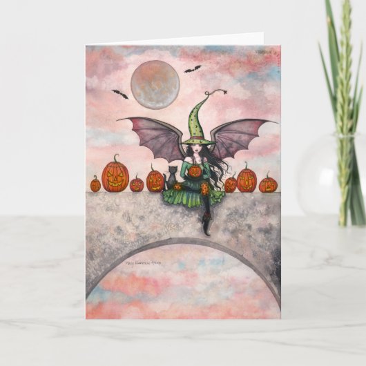 Leuke Halloween Heksenkat Kaart (Voorkant)