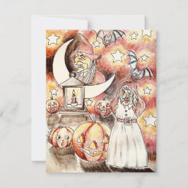 Leuke Halloween heksenkunstprint Feestdagenkaart