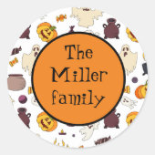 Leuke Halloween illustraties gepersonaliseerde Mon Ronde Sticker (Voorkant)
