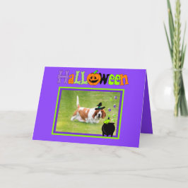 Leuke Halloween Kaart met Basset Hound, Frog & Spi