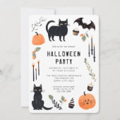 Leuke Halloween Kat Bat Pumpkin Party Kaart (Voorkant)