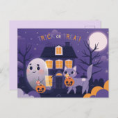 Leuke Halloween kat en een geest Briefkaart (Voorkant / Achterkant)