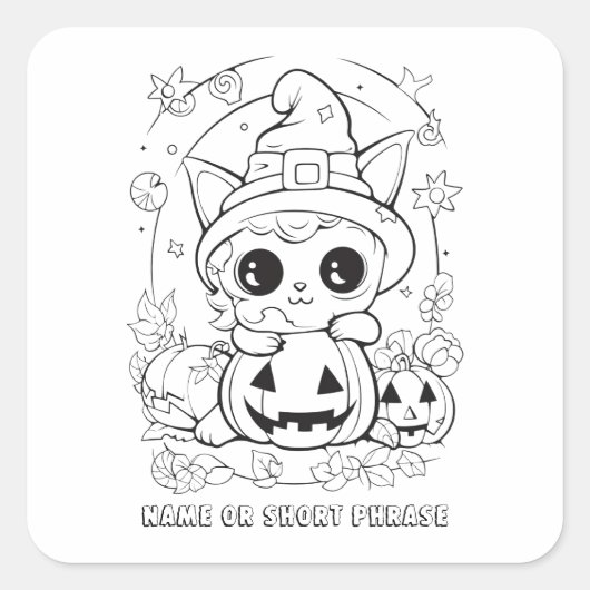 Leuke Halloween Kat kleur je eigen Vierkante Sticker (Voorkant)