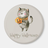 Leuke Halloween Kat met Pompoen | Magneet (Voorkant)