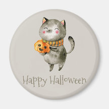 Leuke Halloween Kat met Pompoen | Magneet