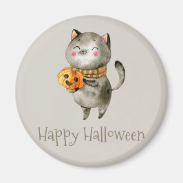 Leuke Halloween Kat met Pompoen | Magneet