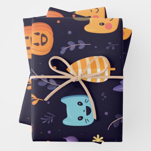 Leuke Halloween Katten en Pompoenen Inpakpapier Vel (In situ)