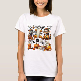 Leuke Halloween Katten en Pompoenen T-shirt
