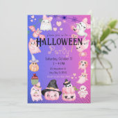 Leuke Halloween Kinder Halloween Party Kawaii Roze Kaart (Staand voorkant)