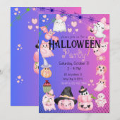 Leuke Halloween Kinder Halloween Party Kawaii Roze Kaart (Voorkant / Achterkant)