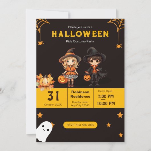 Leuke Halloween Kinder Kostuum Feest Uitnodiging (Voorkant)