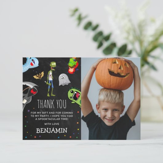 Leuke Halloween Kinderen Verjaardagsfeestje Foto Bedankkaart (Staand voorkant)