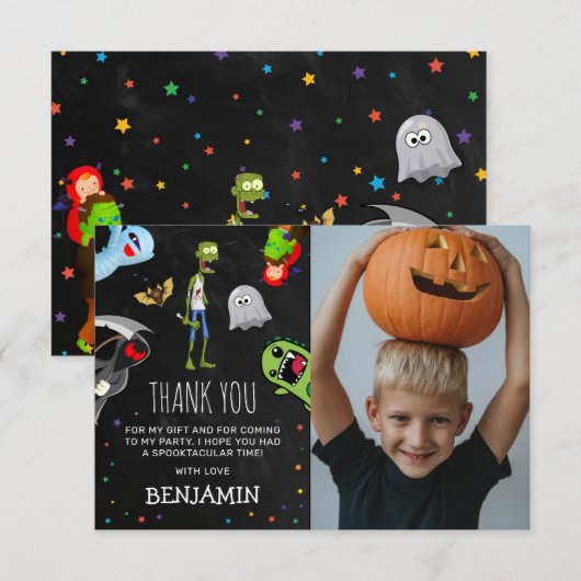 Leuke Halloween Kinderverjaardagsfeest Foto  Bedankkaart (Voorkant / Achterkant)