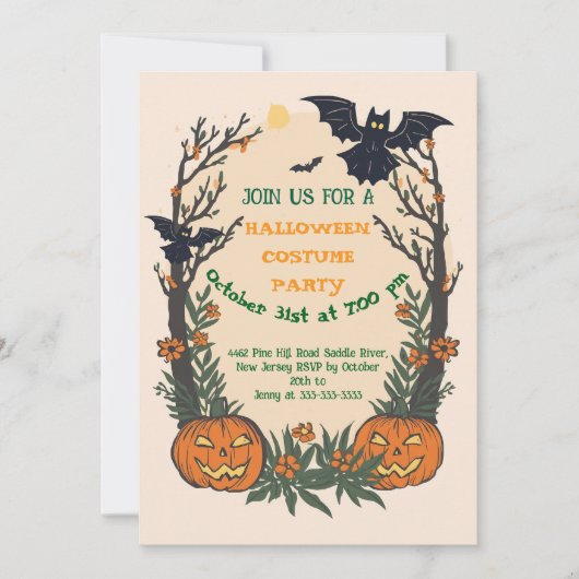 Leuke Halloween met pompoenen, vleermuizen en herf Kaart (Voorkant)