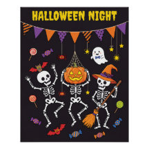 Leuke Halloween Nacht Dansende Skeletten Poster