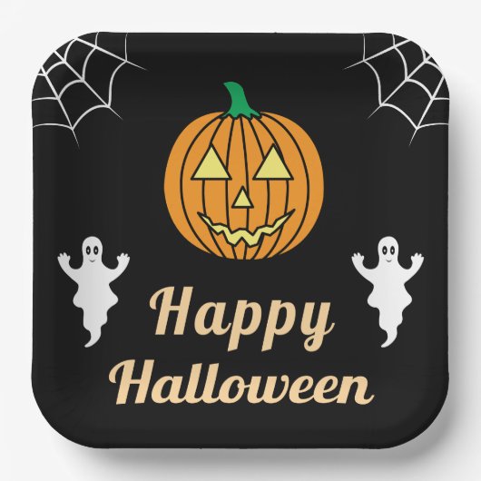 Leuke Halloween Party Schattige Ghosts Pumpkin Spi Papieren Bordje (Voorkant)