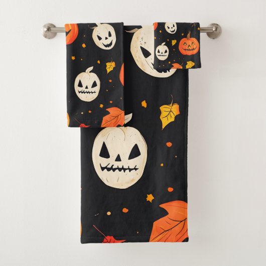 Leuke Halloween pompoen en bladeren Print Bad Handdoek (Insitu)