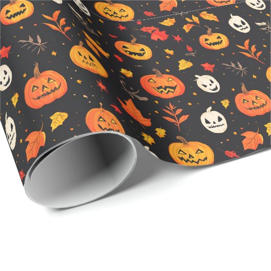 Leuke Halloween pompoen en bladeren Print Cadeaupapier (Rol Hoek)