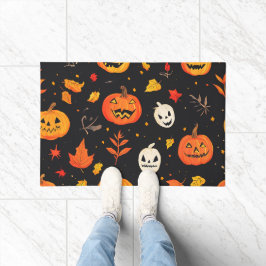 Leuke Halloween pompoen en bladeren Print Deurmat