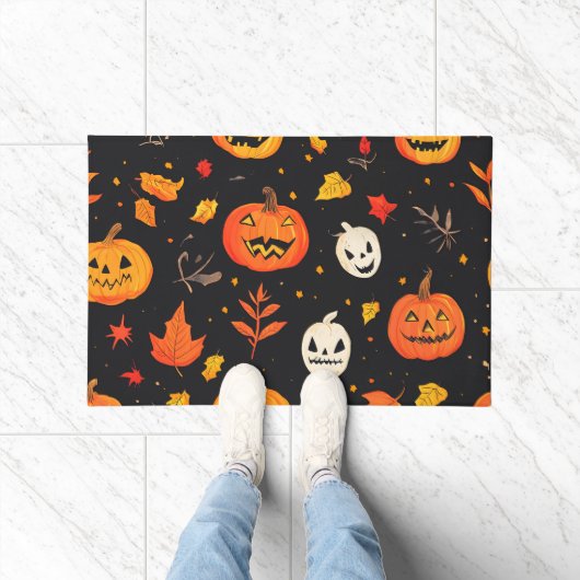 Leuke Halloween pompoen en bladeren Print Deurmat (Binnen)