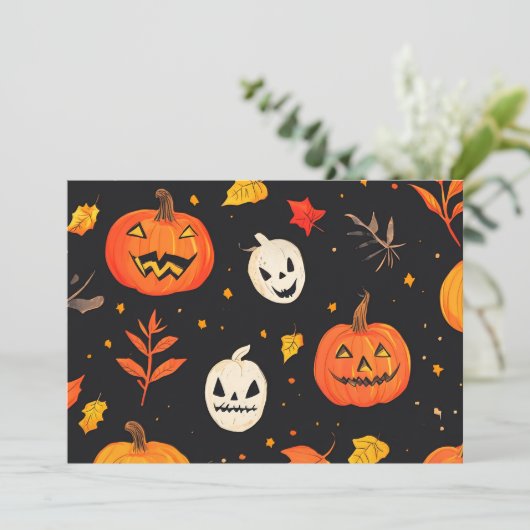 Leuke Halloween pompoen en bladeren Print Kaart (Staand voorkant)