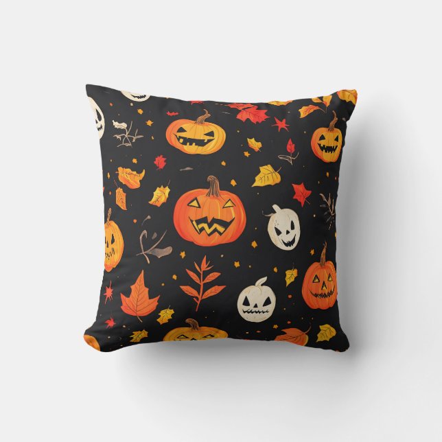 Leuke Halloween pompoen en bladeren Print Kussen (Voorkant)