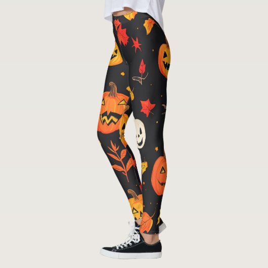 Leuke Halloween pompoen en bladeren Print Leggings (Links)