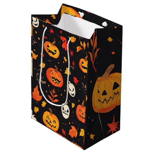 Leuke Halloween pompoen en bladeren Print Medium Cadeauzakje (Voorkant Gekanteld)