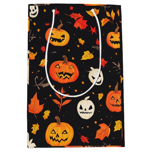 Leuke Halloween pompoen en bladeren Print Medium Cadeauzakje (Voorkant)