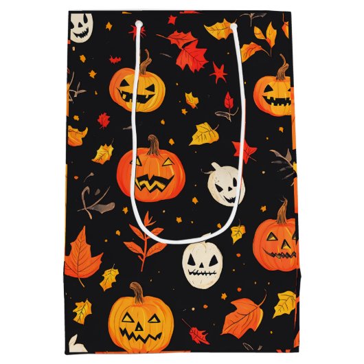 Leuke Halloween pompoen en bladeren Print Medium Cadeauzakje (Achterkant)