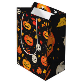 Leuke Halloween pompoen en bladeren Print Medium Cadeauzakje