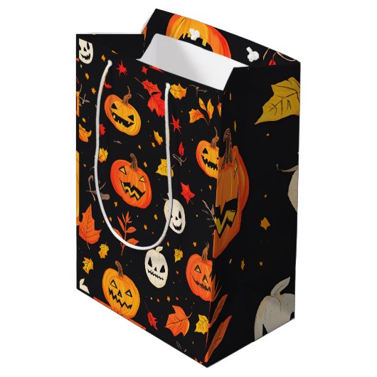 Leuke Halloween pompoen en bladeren Print Medium Cadeauzakje (Achterkant Gekanteld)