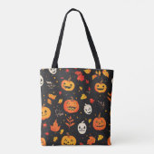 Leuke Halloween pompoen en bladeren Print Tote Bag (Achterkant)