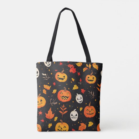 Leuke Halloween pompoen en bladeren Print Tote Bag (Achterkant)